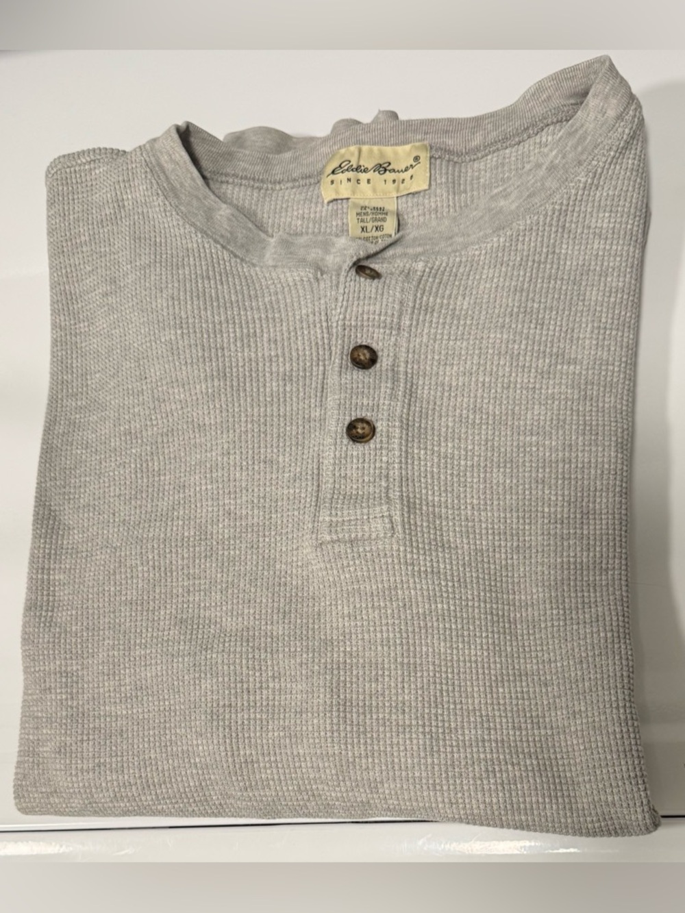 Eddie Bauer Gray Waffle Knit Henley XL